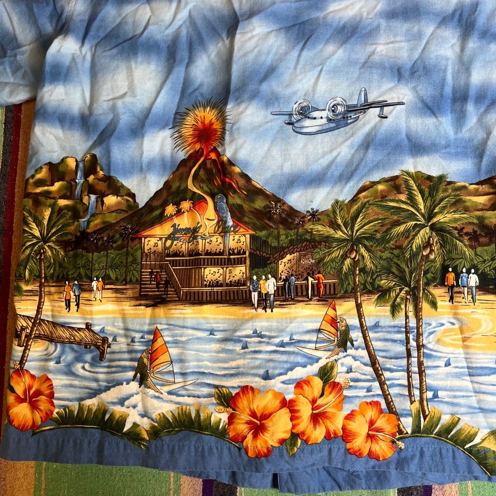 Koko Island Hawaiian Shirt Mens Large Blue Tropical Volcano Seaplane Made in USA - Picture 6 of 12